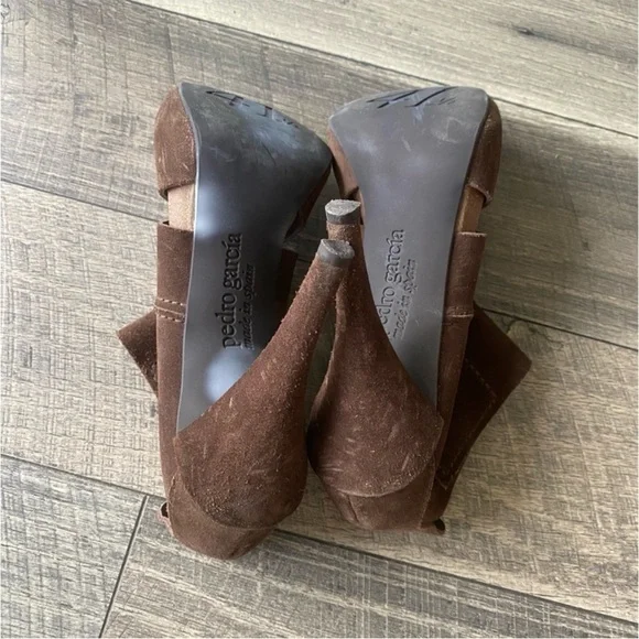 Pedro Garcia Brown Suede Leather High Heel Open Toe Booties Size 41.5